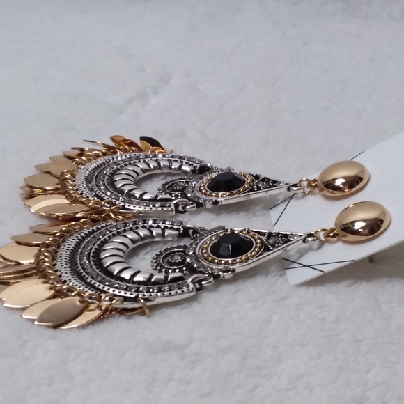 Dangle Pierce Earrings Gold Silver Tone Clear Rhinestones Aldo - Picture 2 of 7